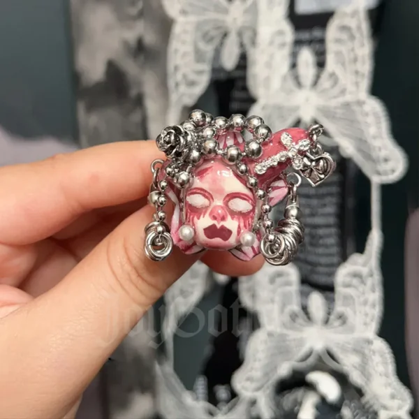 Handmade Red Creepy Doll Gothic Ring, Adjustable Open Band
