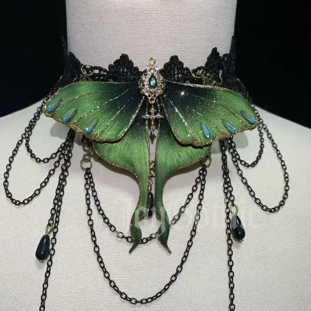 Handmade Green Moth Choker